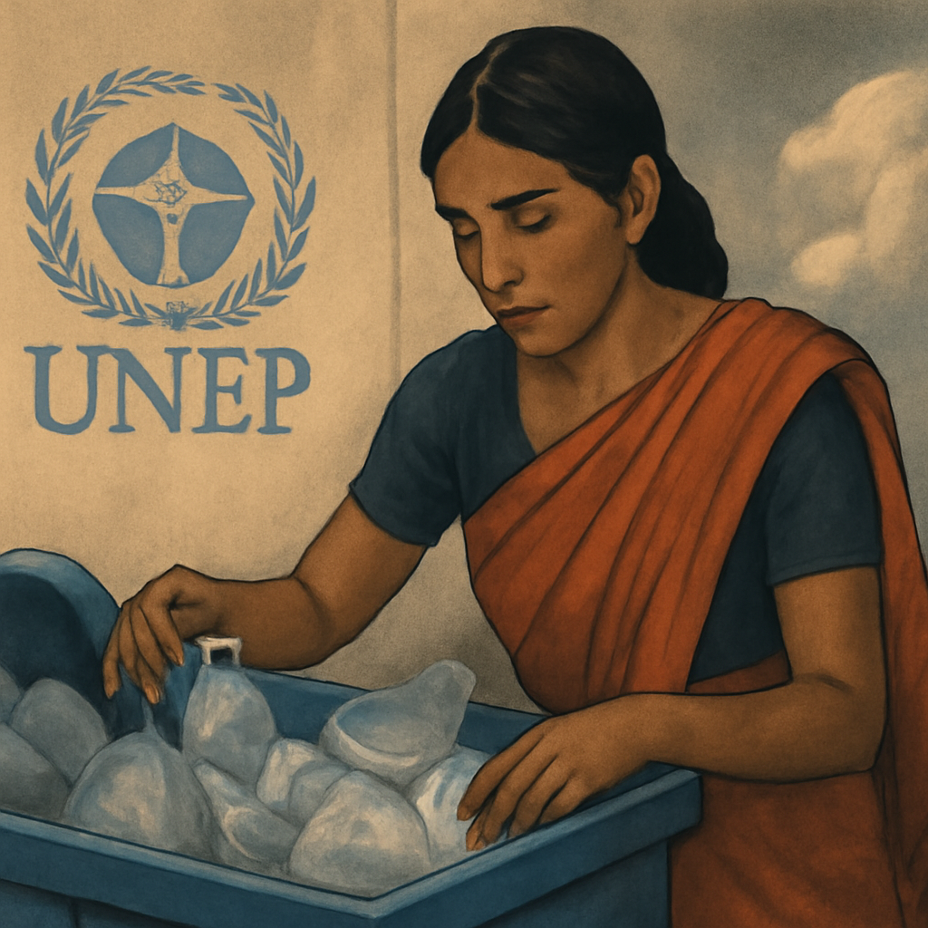 Hands sorting household waste into separate bins for wet and dry items in an Indian home.