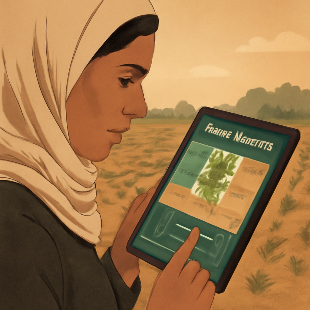 A small-scale organic farm in Tunisia with healthy vegetable crops growing in neat rows.